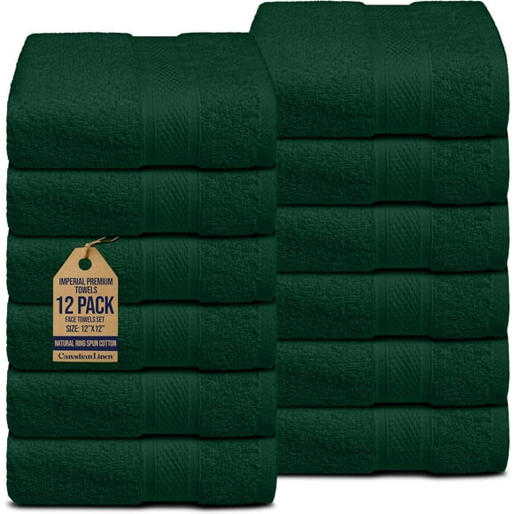 Canadian Linen Imperial Washcloths, 12 Pack, 12”x12”, Soft Absorbent Cotton Lightweight Quick Dry Dish Cloths Set for Homes, Spa, Salons, Hunter Green