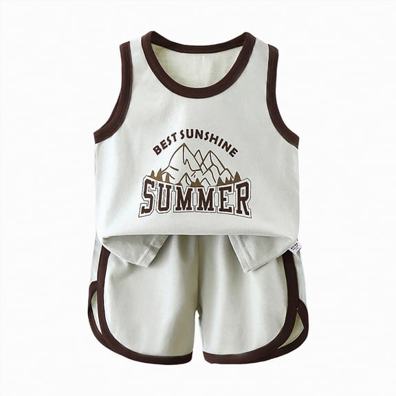 TOWED22 2 Piece Baby Toddler Boy Clothing Sets Sleeveless Shirt Top   Cute Graphic Pull-on Shorts Summer Casual Outfits(Dark Gray,3-6 M)