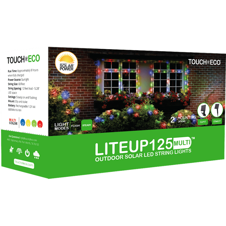 125 Solar Powered LED String Lights, 68 Feet - Multi-Colored 125 Solar Powered LED String Lights, 68 Feet - Multi-Colored