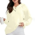 thumbnail image 3 of QUYUON Womens Oversized Hoodies and Sweatshirt 2023 Fall Fashion Casual V Neck Button up Loose Fit Long Sleeve Shirt Drawstring Lightweight Sweatshirts Pullover Tops Winter Sweater Coat Beige M, 3 of 7