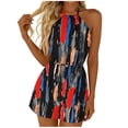 thumbnail image 2 of Lcziwo Dressy Short Rompers for Women Casual Lace Up Halter Neck Backless Overalls Cinch Waist Vintage Floral Print Pockets Summer Jumpsuits Black,XL, 2 of 7
