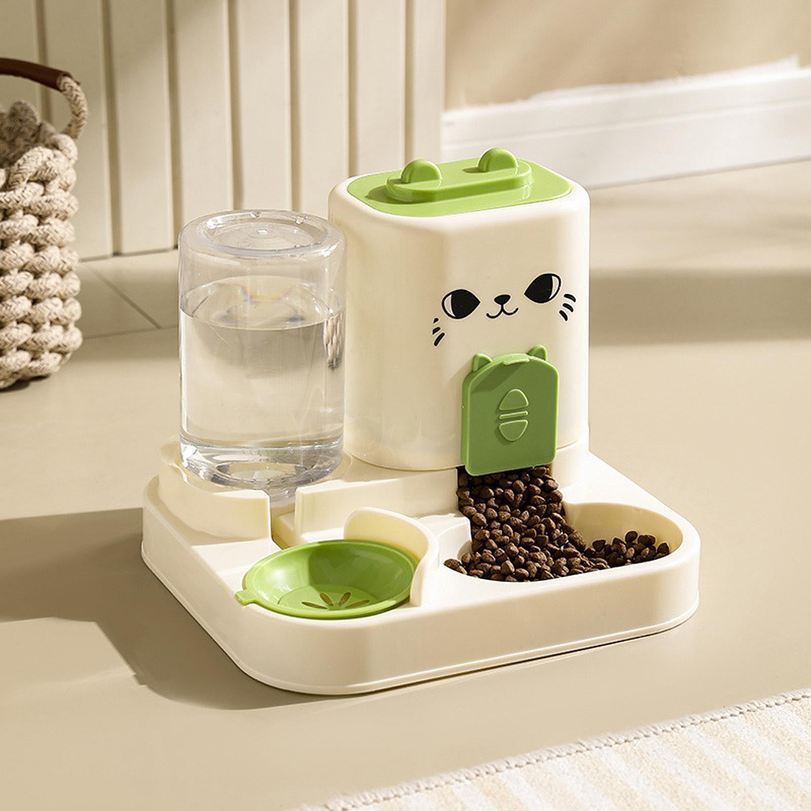 Serenable 2 in 1 Automatic Pet Feeder Water Dispenser Portable Travel Supplies Cat Food Bowl Food Container for Kitten Small Dogs Bunny Green