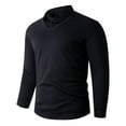 thumbnail image 2 of BiZtdJrK Mens Long Sleeve Polos Shirts with Collar 2 in 1 Tops Solid Color Business Casual Tops, Black, M, 2 of 7