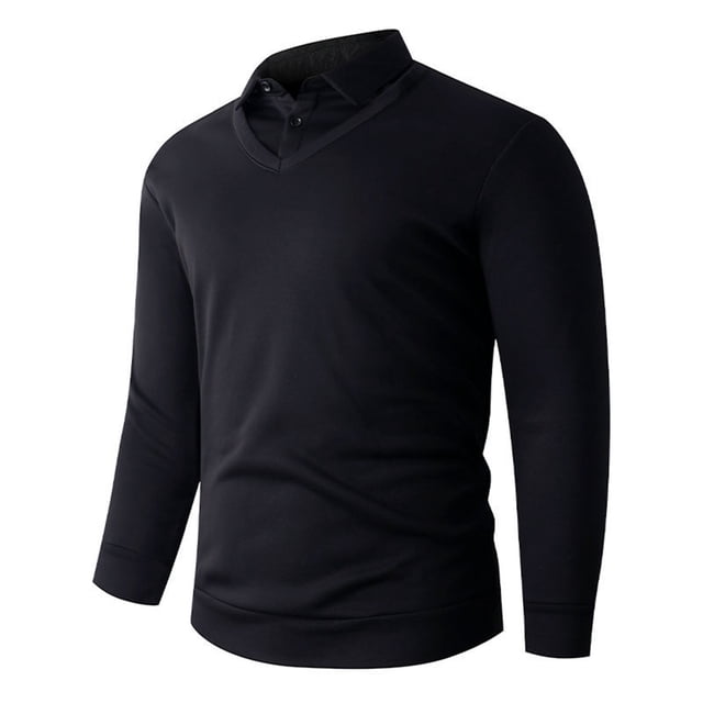 Blusa y camisa de manga larga con cuello vuelto para hombre, color liso, informal, elástica, deportiva, con botones, blusa de manga larga con cuello vuelto para hombre, tops de poliéster para hombre