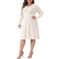 thumbnail image 4 of Agnes Orinda Plus Size Dresses For Women Long Sleeve Elegant Knitted Criss Cross V Neck Sweater Midi Dress, 4 of 4