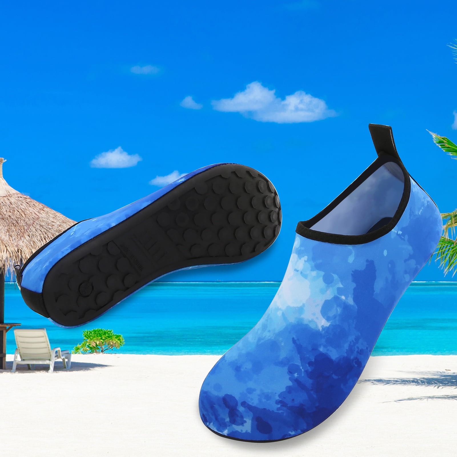 Men and Women a Slip On Barefoot Quick-Dry Beach Aqua Yoga Water Shoes (Watercolor/Blue, 5.5-6.5 Women/5-5.5 Men)