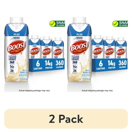 (2 pack) BOOST Plus Nutritional Drink Protein Shakes Very Vanilla 8 fl oz 6 Pack