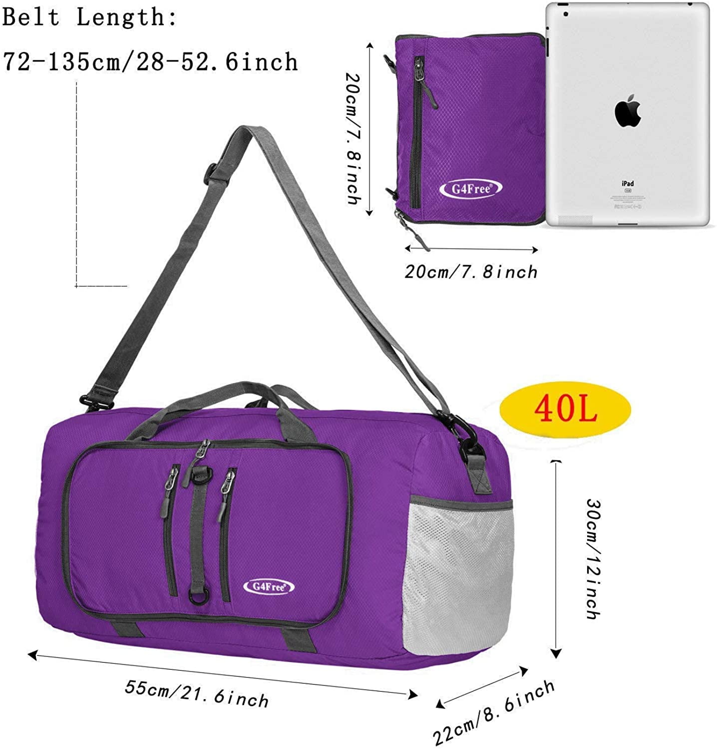 Gym,Swimming G4Free Foldable Travel Duffle Bag Lightweight 22 Inch Luggage Tote Bag for Sports 