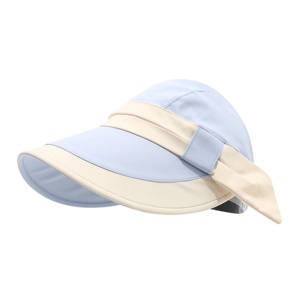 UPF 50 Wide Brim Sun Hat for Women, UV Protection Summer Outdoor Beach Cap with Bow, Blue