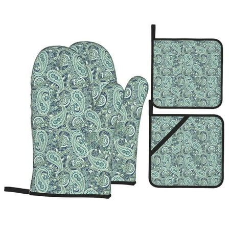 

Oven Mitts and Pot Holders 4 Piece Paisley Pattern No.9089 High Heat Slip Resistant Oven Mitt and Trivets Set Kitchen Oven Glove Pot Holders for Cooking Baking Grilling