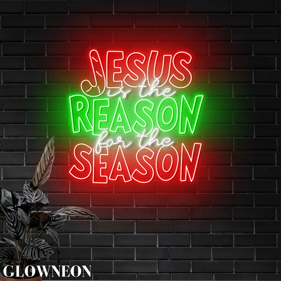 Glowneon Jesus Is the Reason For The Season Neon Sign, Xmas Day Decor
