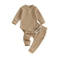 thumbnail image 2 of Musuos Infant Baby Boy Waffle Jumpsuit Outfits 3 6 9 12M Solid Color Long Sleeve Romper with Elastic Waist Pants, 2 of 10