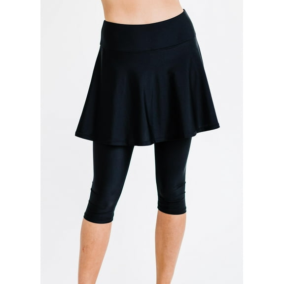 Calypsa Women's and Women's Plus High Waisted Flared Swim Skort with Attached Capri Leggings