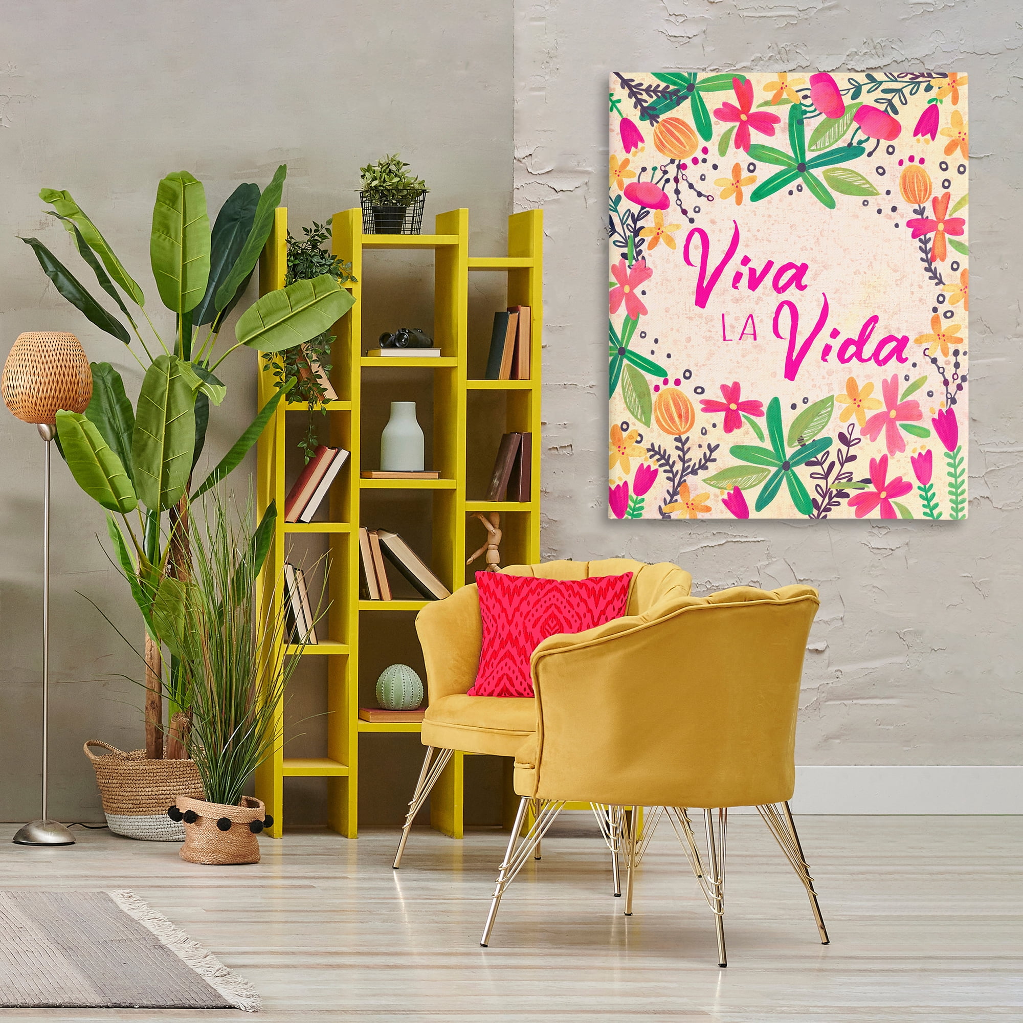 Stupell Industries Viva la Vida Flores Tropicales Inspirational Quotes & Sayings Painting Wrapped Canvas Art Print Wall Art, 36 x 48