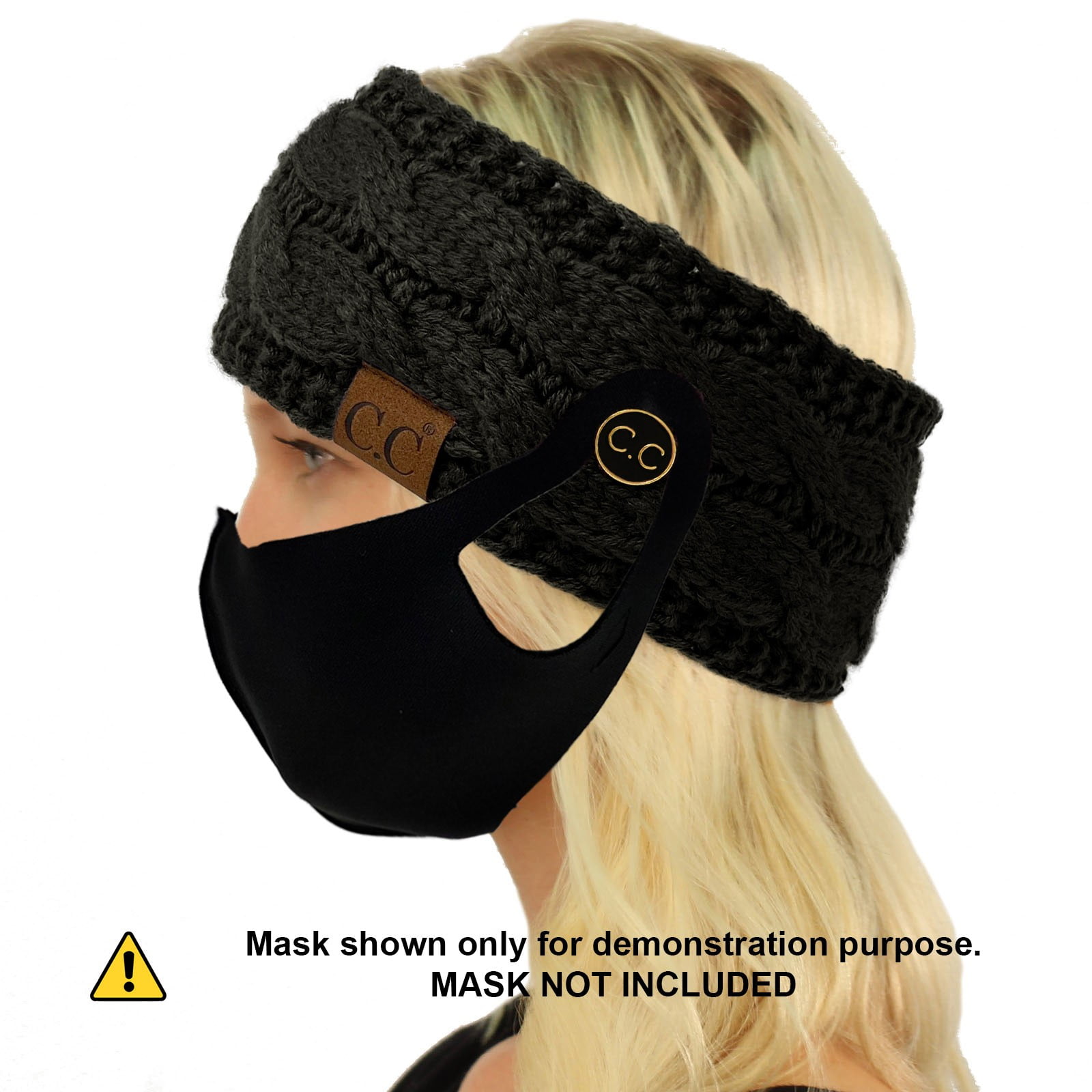 HW-20 Black HATSANDSCARF Winter Fuzzy Fleece Lined Thick Knitted Headband Headwrap Earwarmer