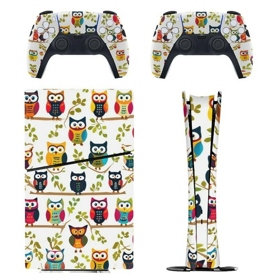 Skin Sticker for PS5 Slim Standard PS5 Pro Disc Digital Edition Console and Controllers Decals for Playstation 5 (Cute Owl Pattern,PS5 Slim Disc Edition)