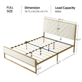 thumbnail image 3 of Full Size Bed Frame, Golden Metal Platform Bed Frame with Velvet Upholstered Headboard, Beige, 3 of 7