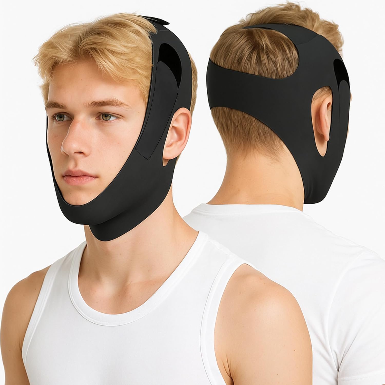 Chin Strap for Sleeping, Adjustable Chin Straps for Snoring Breathable and Reusable, Comfortable V-Line Mask Elasticity, Anti Snore Jaw Strap for Men and Women (Dark Grey)
