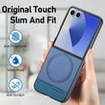 thumbnail image 2 of for Samsung Galaxy Z Flip 7 FE / Z Flip 6 Case, PU Leather + PC Frame + Fabric, Ultra Slim Lightweight Protective Phone Cover, MagSafe Compatible, Supports Magnetic Car Mount, Drop Protective, Blue, 2 of 9
