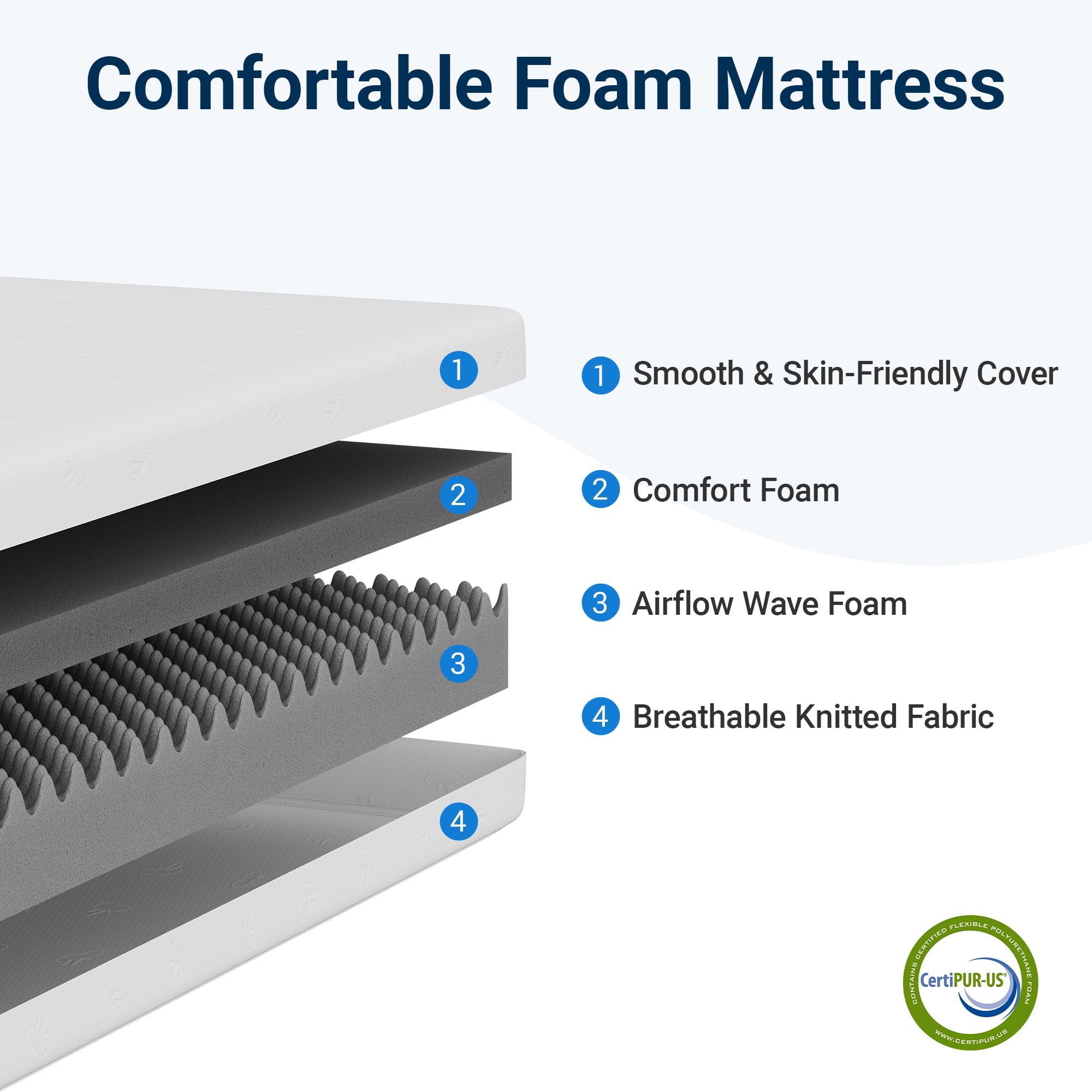 Avenco Snowflake 6" Medium Memory Foam Mattress,Adult,Twin Size