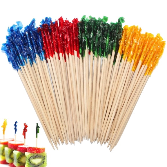 1000pcs Wooden Cocktail Picks Frill Picks with Assorted Colors,HYG 4-Color Toothpicks,Decorative Food Picks for Cocktail Party, Barbeque, Appetizers Sandwiches (2.5 In)