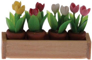 International Miniatures Dollhouse Miniature Window Box w/ Flower Pots 