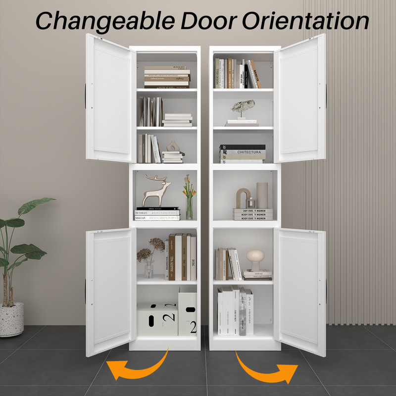 67" Tall Storage Cabinet, Bathroom Linen Tower with Reversible Doors, Freestanding Steel File Cabinet with Adjustable Shelves