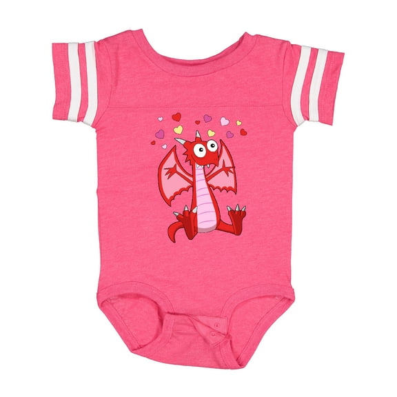 Inktastic Happy Valentine Cute Red Cartoon Dragon with Hearts Boys or Girls Baby Bodysuit
