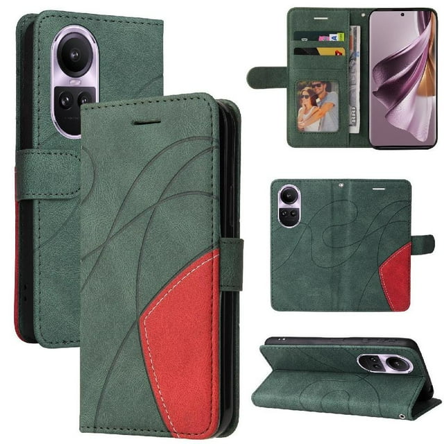 GANGXUN Étui Rabattable pour OPP Reno 10 5G/10 Pro 5G – Portefeuille en Cuir avec Fentes pour Cartes, Support et Folio Protecteur à Coutures Colorées