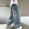 thumbnail image 2 of Karoyedx Y2k Jeans Boys Baggy Boys Cargo Jeans Kids Baggy Wide Leg Denim Pants with Pockets Teens Trendy Loose Streetwear Denim Jeans Blue Size,9-10 Years, 2 of 7