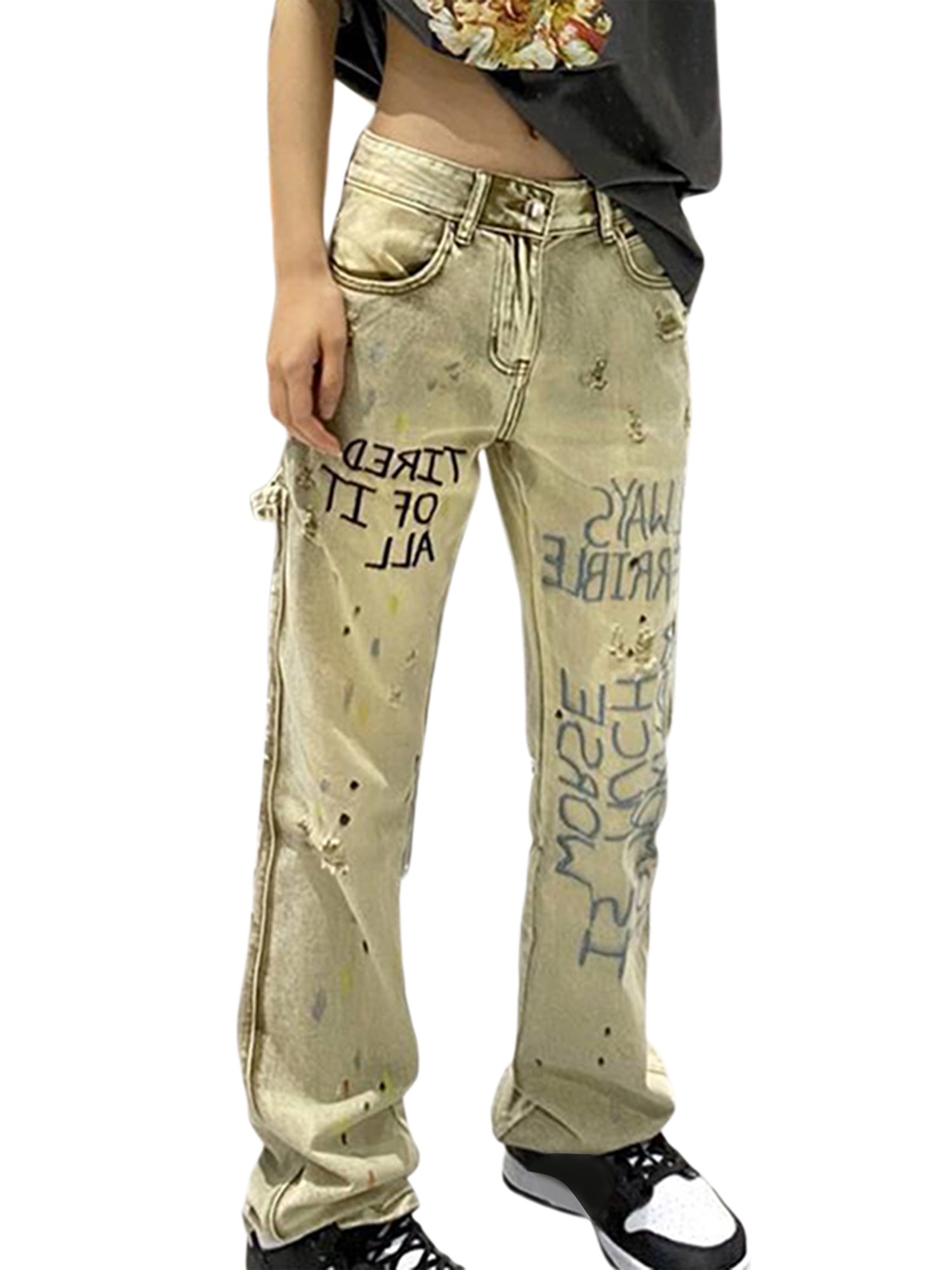 Women's Jeans Trousers Baggy Boyfriend Chino Style Pages Stripes Autumn Vintage
