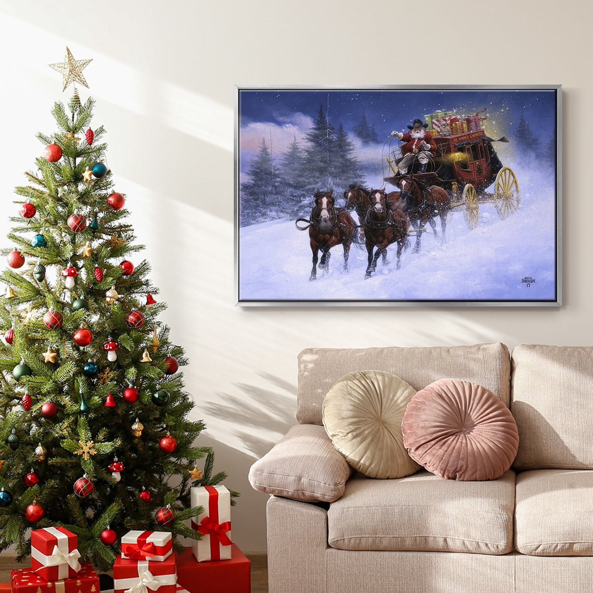 Nick's Express - Framed Gallery Wrapped Holiday Canvas - 27 x 41 - Silver Frame