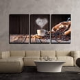 thumbnail image 2 of wall26 - 3 Piece Canvas Wall Art - Traditional Coffee Cup with Heart-Shaped Steam on Rustic Wood - Modern Home Art Stretched and Framed Ready to Hang - 16"x24"x3 Panels, 2 of 4