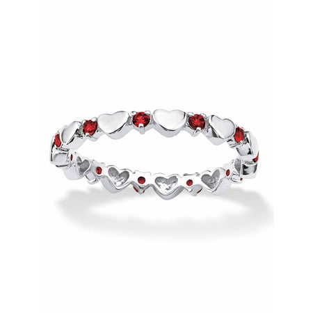 PalmBeach Jewelry Simulated Birthstone Interlocking Stackable Eternity Heart Ring in .925 Sterling Silver