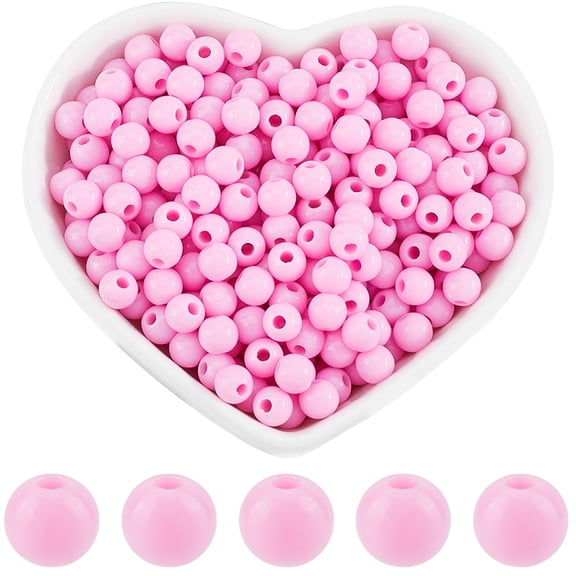1000pcs 6MM Smooth Light Pink Acrylic Beads Round Pearl Beads Opaque Chunky Loose Bead Plastic Gumball Spacer Beads for Jewelry Making Supplies DIY Bracelets Necklaces Earrings Crafts