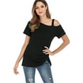 thumbnail image 5 of FALEXO Short Sleeve Cold Shoulder Tops Blouse Kink Tshirt Top, 5 of 6