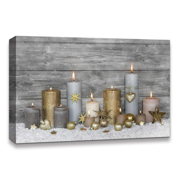 IDEA4WALL Canvas Wall Art Christmas Candles for Celebration Painting Artwork for Home Prints Framed - 12x18 inches