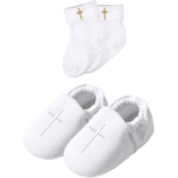 Duslogis Baby Boys Baptism Shoes with Embroidered Cross, Infant Toddler Soft Sole White Christening Sneaker (3-6 Months)