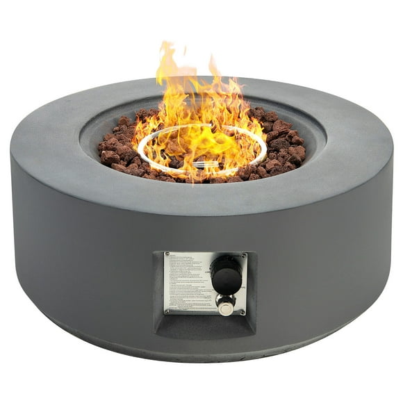 Gymax 27.5'' Outdoor Propane Gas Fire Pit Round Heater 40,000 BTUs w/Lava Rocks Cover