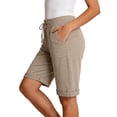 thumbnail image 2 of BLVB Women's Bermuda Shorts Summer Jersey Shorts with Pockets Yoga Walking Athletic Long Shorts for Women Knee Length, 2 of 5