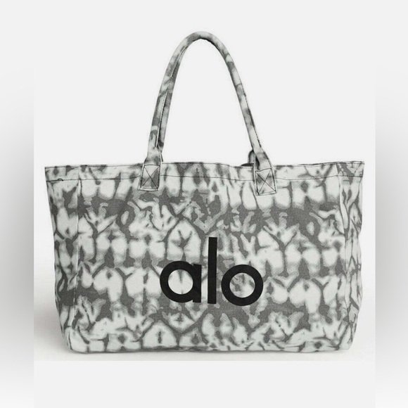 NWT ALO Yoga Gray Tie Dye Large Canvas Tote Bag Gym Travel Carry-on