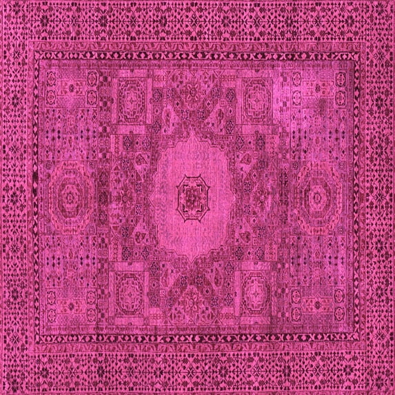 Ahgly Company Indoor Square Abstract Pink Modern Area Rugs, 7' Square
