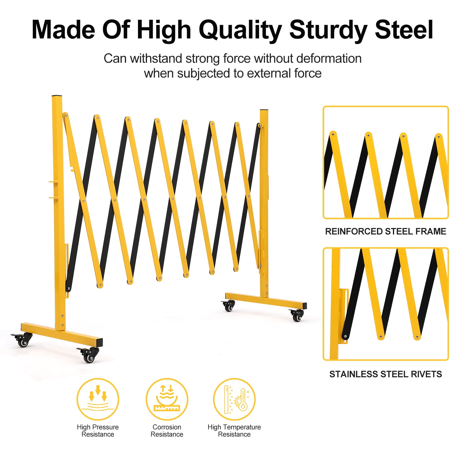 EastVita Metal Expandable Barricade, 11FT Folding Security Gate, Retractable Driveway Gate, Folding Safety Barricade