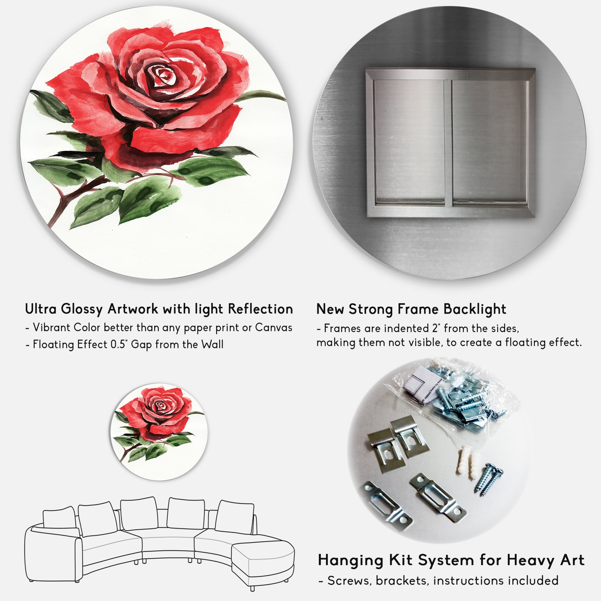 Designart 'Ancient Red Rose Flower III' Traditional Circle Metal Wall Art 23x23 - Disc of 23
