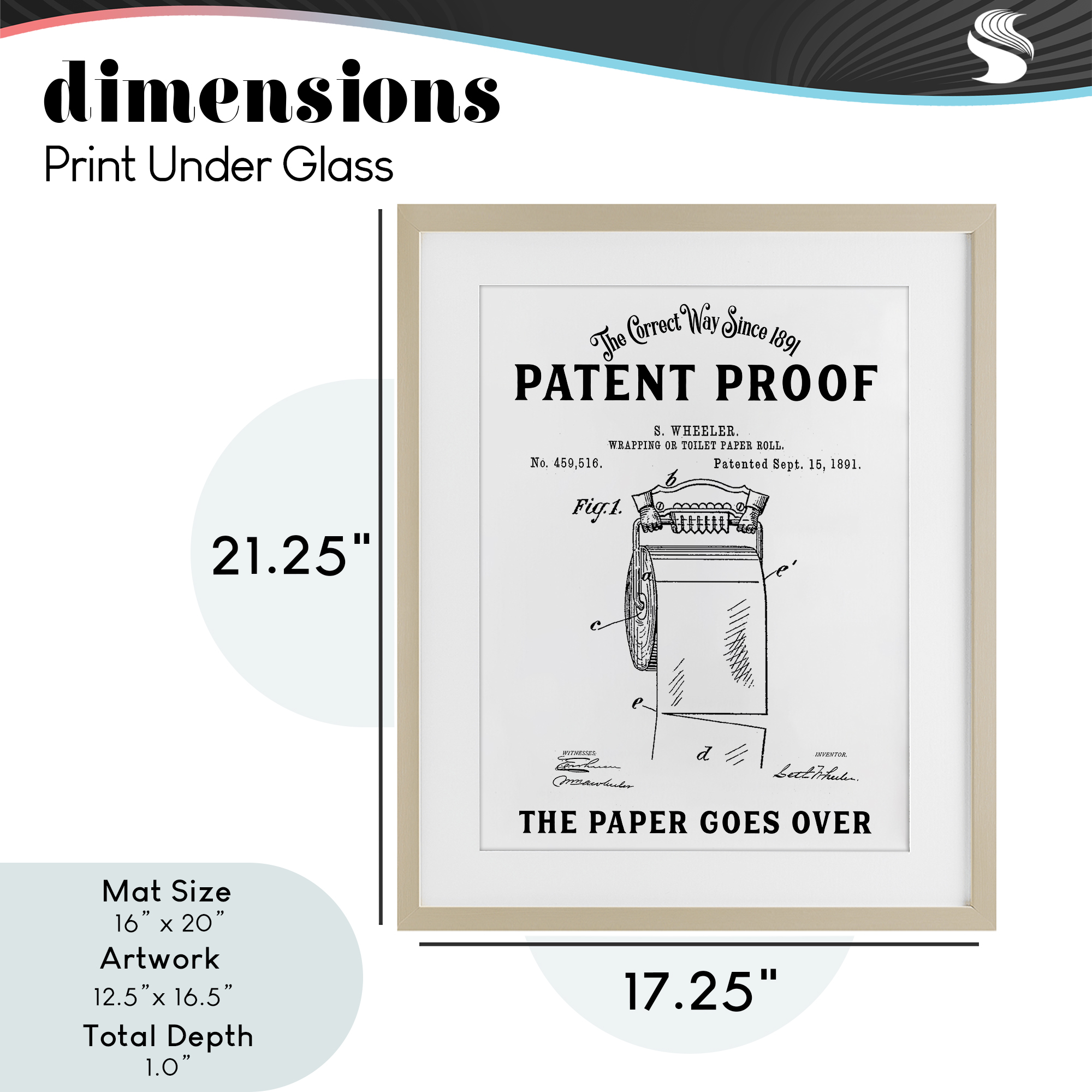 Toilet Paper Goes Over Birch Framed Print Under Glass, design by Lettered and Lined