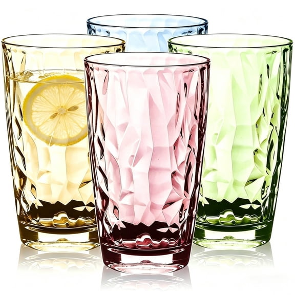 LQQBOX Plastic Drinking Glasses, 16oz Plastic Tumbler Set of 4, Colorful Reusable Acrylic Cups for Water, Juice, Milk, Beer, Unbreakable Wine Glasses for Home & Outdoor