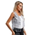 thumbnail image 3 of Eandarui Women's Sparkly Sequin Open Front Vest Top Fringe Sleeveless Cowgirl Waistcoat Cardigan Silver L, 3 of 7