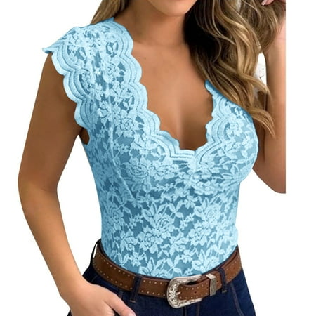 UFOUND Women Ladies Fashion Sexy Lace V-Neck T Shirt Tops Lingerie Chemise Nightwear Comfort Intimate