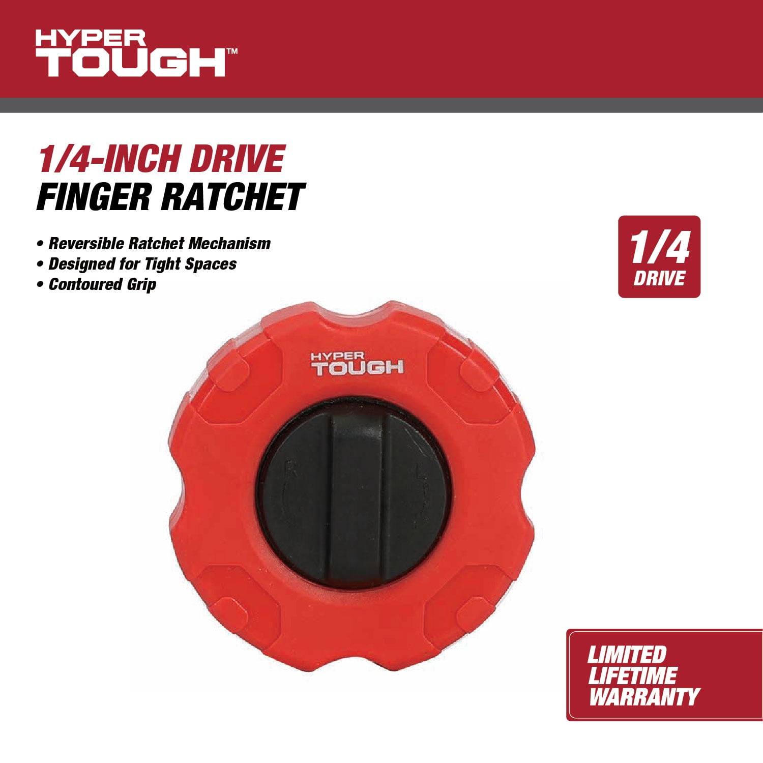 Hyper Tough 1/4-inch Finger Ratchet with Reversible Drive