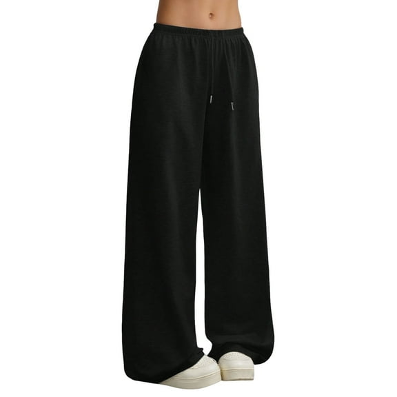 Lixiuxyad Summer Beach Pants Women's Graphic Baggy Pants Drawstring High Waisted Baggy Sweatpants With Pocket Streetwear Black